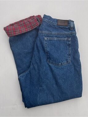 Women's Small Double L® Jeans, Ultra High-Rise Relaxed Tapered-Leg Plaid Lining